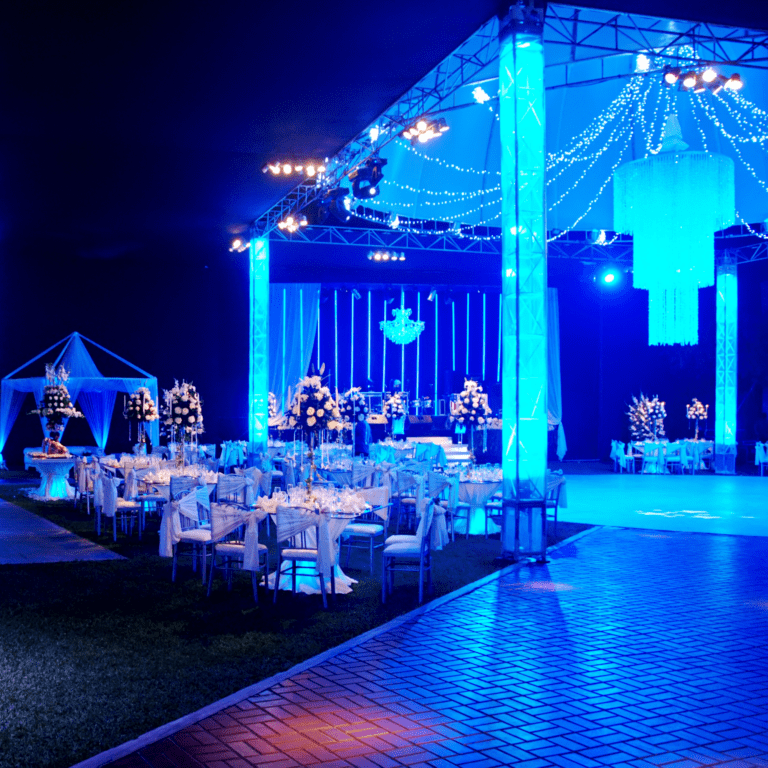 VNV Events-VNV Events-Rustic wedding venue in Miami with wooden tables and string lights
