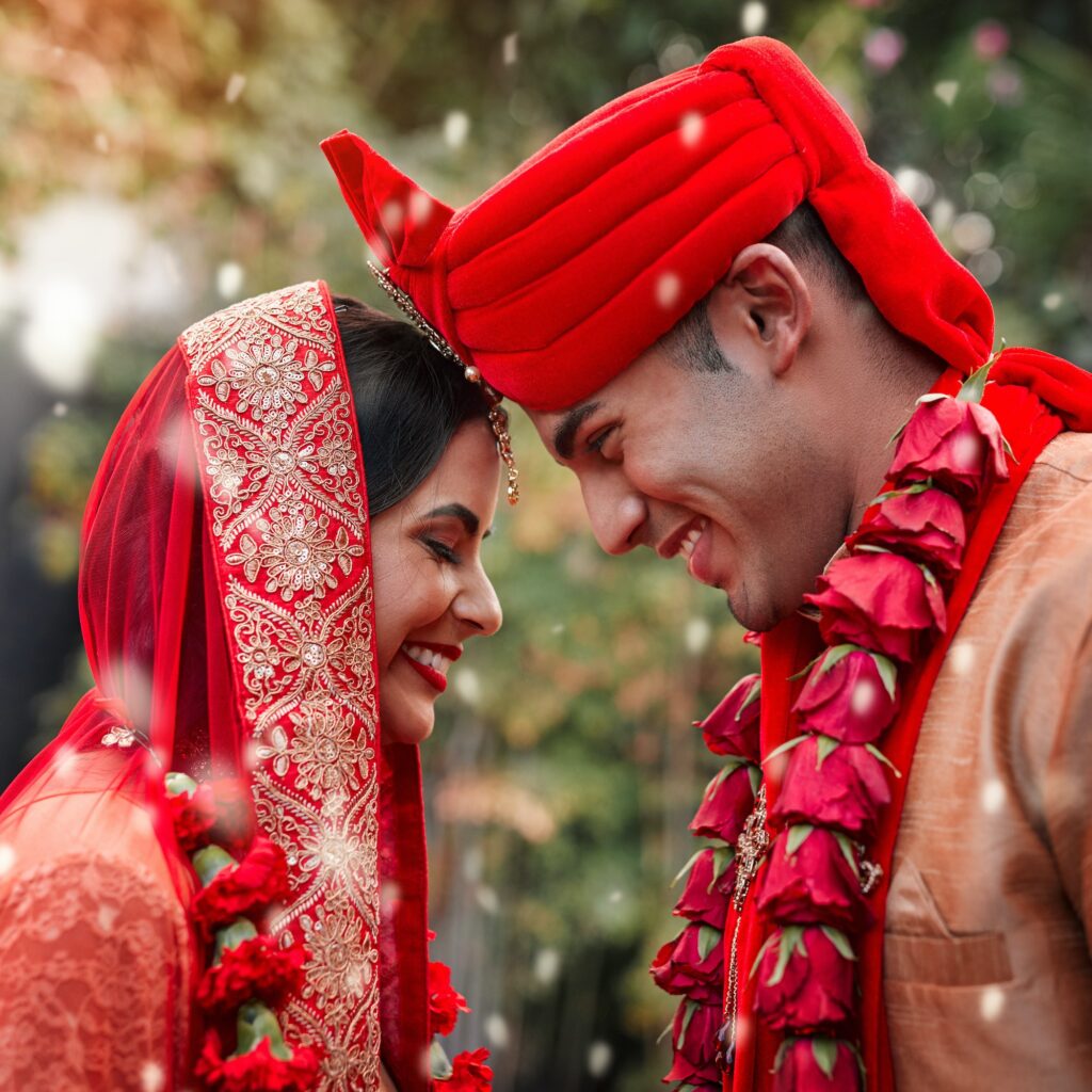 Heres to love and happily ever after. Cropped shot of a young hindu couple on their wedding day.