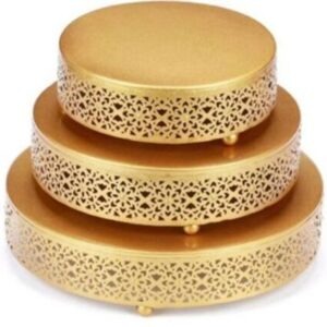 vnvevents: 3-Piece Round Metal Cake, Dessert and Cupcake Stand: Gold