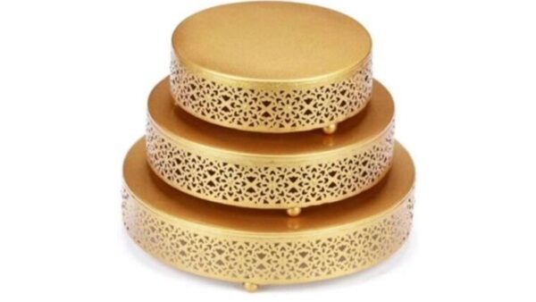 vnvevents: 3-Piece Round Metal Cake, Dessert and Cupcake Stand: Gold