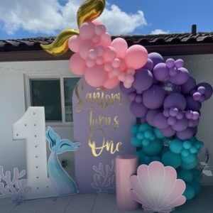 vnvevents: Balloon Decor #6 (7ft Arched Wall + Balloons + Marquee + Sign + Cake Table+ Props)