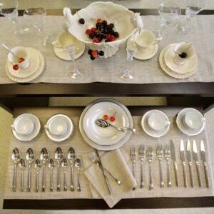 empty and clean dinnerware arranged beautifully on the shelf