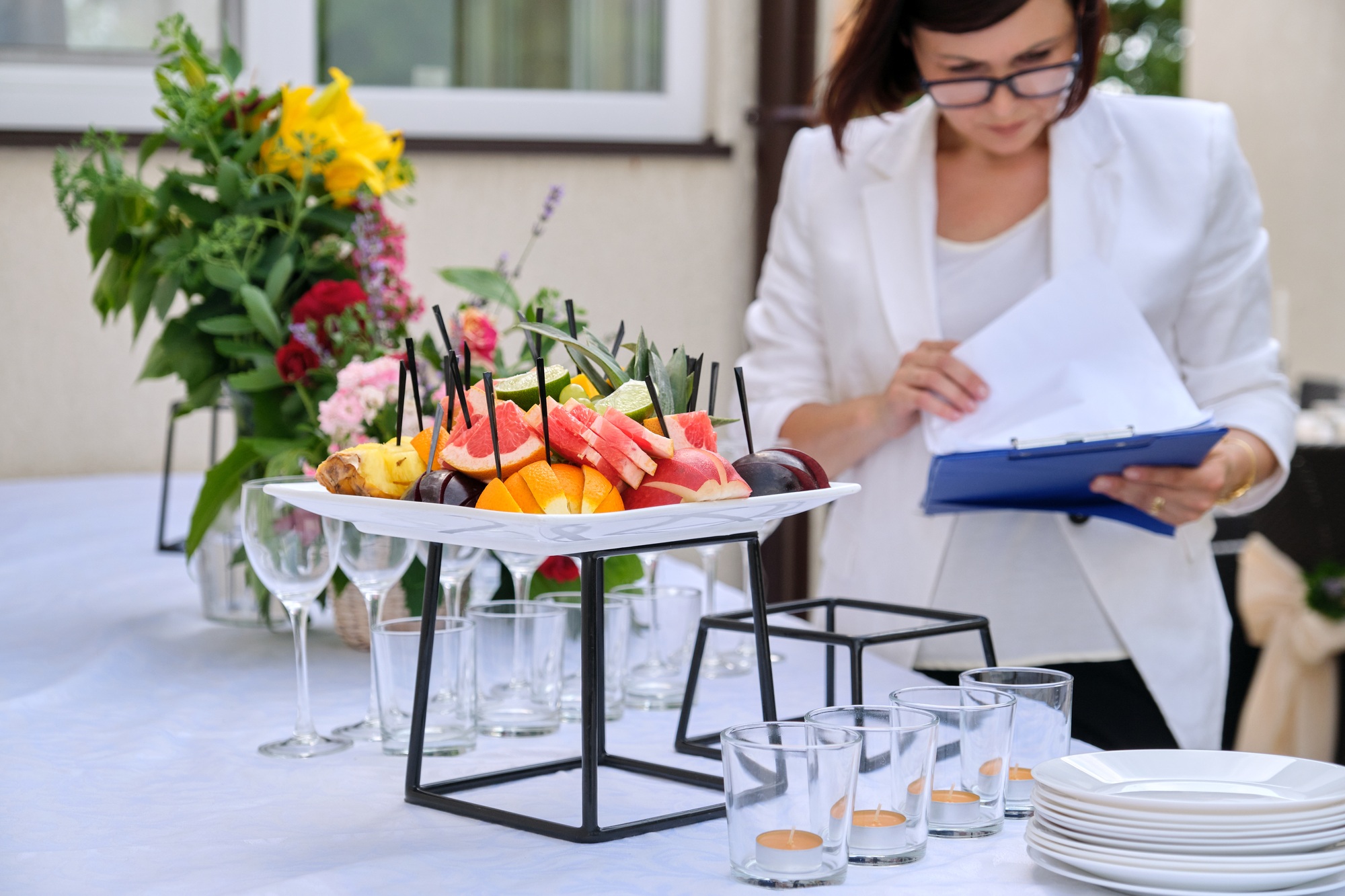Catering for events, banquet decorated table, table setting decoration