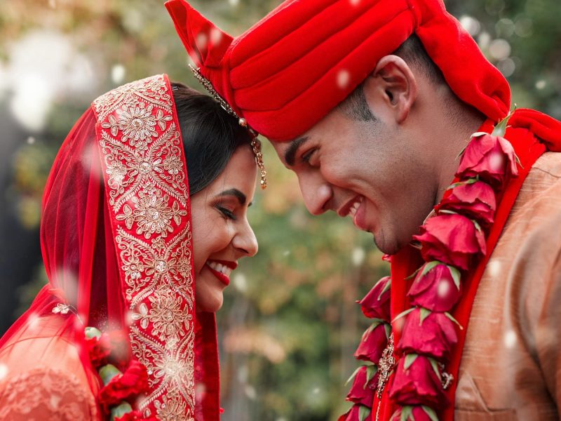 Heres to love and happily ever after. Cropped shot of a young hindu couple on their wedding day.